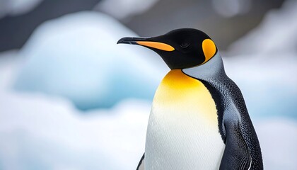 Obraz premium Majestic King Penguin Portrait with Icy Background