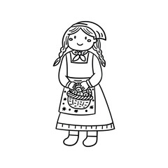 Fototapeta premium Hand drawn woman holding bread basket outline element icon