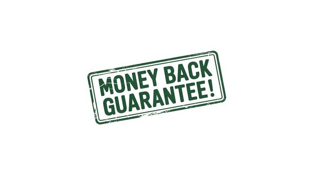 Money Back Guarantee: rubber stamp seal label animation on a green screen background for highlighting refund policies, customer satisfaction, and risk-free offers