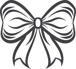 Hair bow vector icon illustration, simple black and white line art, minimalist fashion accessory symbol, clean decorative design for style, beauty, and clothing projects