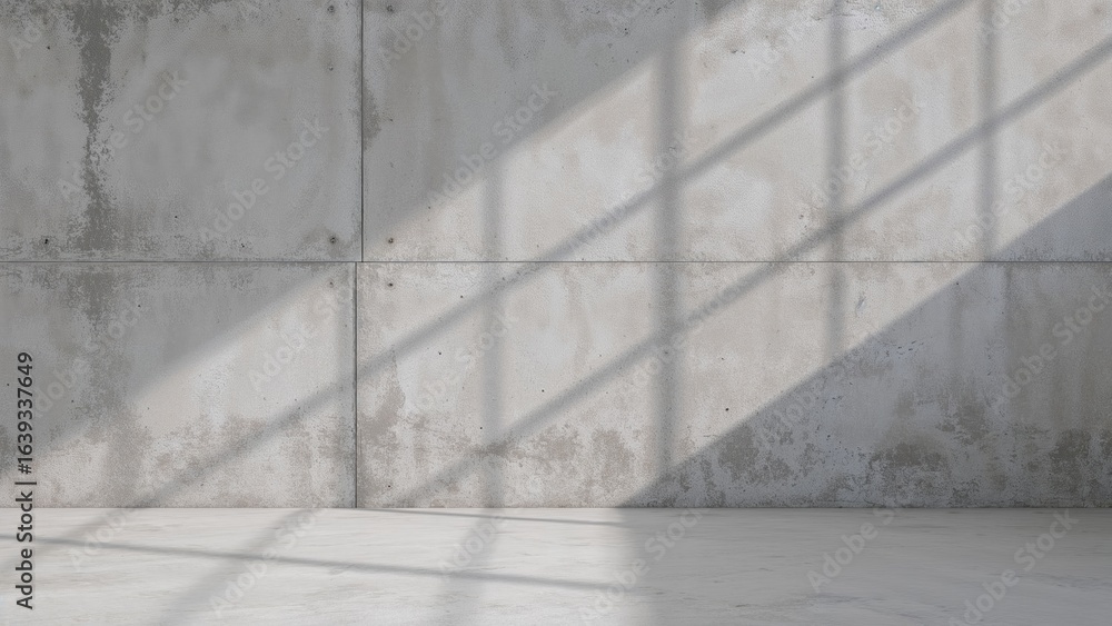 Poster minimalist concrete backdrop with soft shadows for product display and text placement