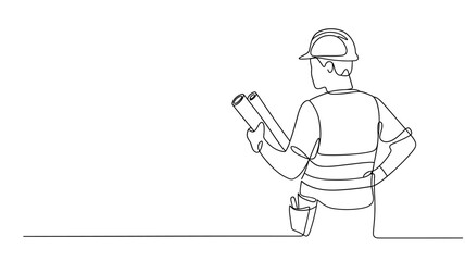Construction Engineer Continuous Line Drawing Vector Illustration