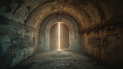 Fototapeta premium Aged underground path with shining endpoint