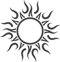 Hand drawn sun icon vector illustration, simple black and white line art, minimalist sunshine symbol, decorative doodle design for summer, weather, and nature projects