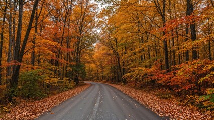 Autumn trail through a vibrant woodland
