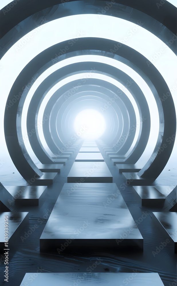 Poster futuristic tunnel with circular structures