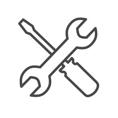 repair icon. vector icon of crossed screwdriver and wrench on white background