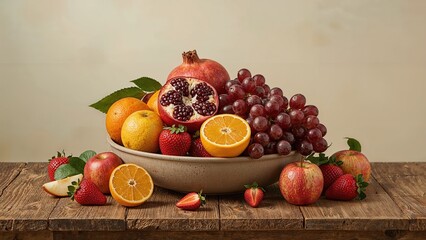 On the surface, a bowl containing tasty ripe fruits.
