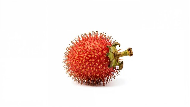 A single rambutan fruit against a white background