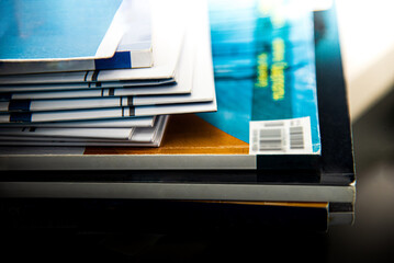 close up of a stack of books