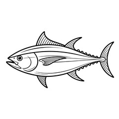 Fototapeta premium Tuna fish illustration vector line drawing coloring page design