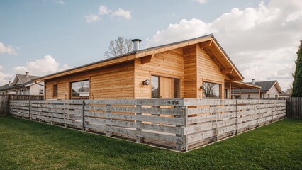 Charming modern environmentally friendly timber dwelling with green space and barrier