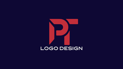 Clean PT monogram logo design in red and white with a minimal style on a dark background, suitable for business branding, company marketing, and professional identity.