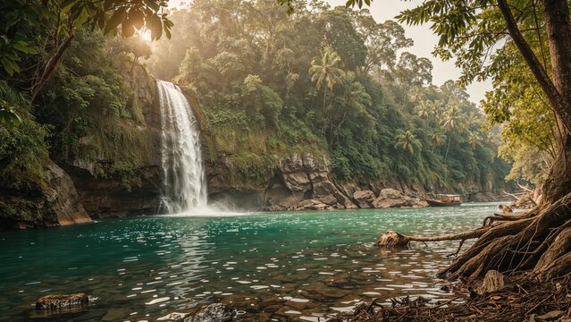 Waterfall on a Remote Tropical Island