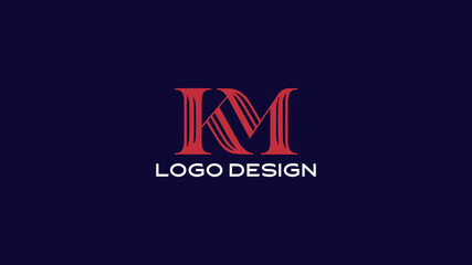 Modern KM monogram logo design in bold red and white with stylish lines on a dark background, ideal for corporate branding, business identity, and creative marketing use.