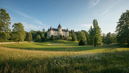 Picturesque parkland with trees and turf framing a serene golf area