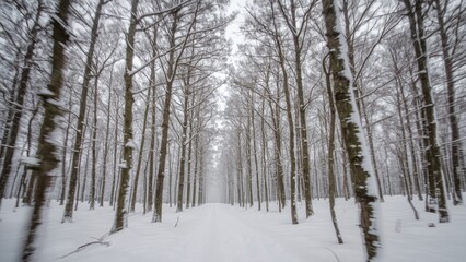Fototapeta premium Blurred snowy forest backdrop depicting a chilly winter environment