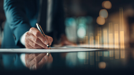  Business Professional Reviewing Graphs and Financial Reports at Office Desk, Corporate Worker Signing Official Documents During Daily Office Tasks, Analyst Studying Data Charts and Market Trends