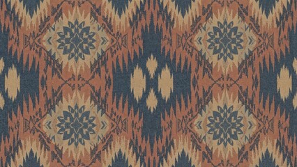 Seamless geometric ikat motif featuring Bohemian flair. Colorful ethnic-inspired style.