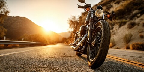 Elegant photo of motorcycle in a sunny motorbike on the road riding.copyspace for your individual text. motorcycle classic.