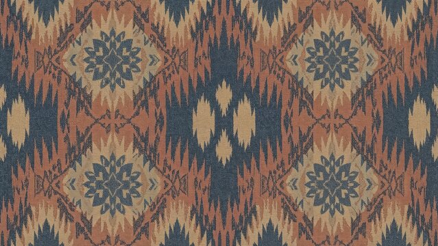 Seamless geometric ikat motif featuring Bohemian flair. Colorful ethnic-inspired style.