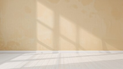 Empty interior with a painted surface and pale wooden floor depicted in true-to-life 3D