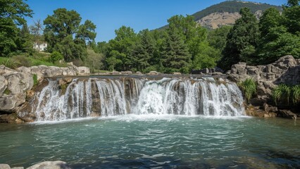 Obraz premium Enjoying a mesmerizing walk surrounded by waterfalls and colorful scenery