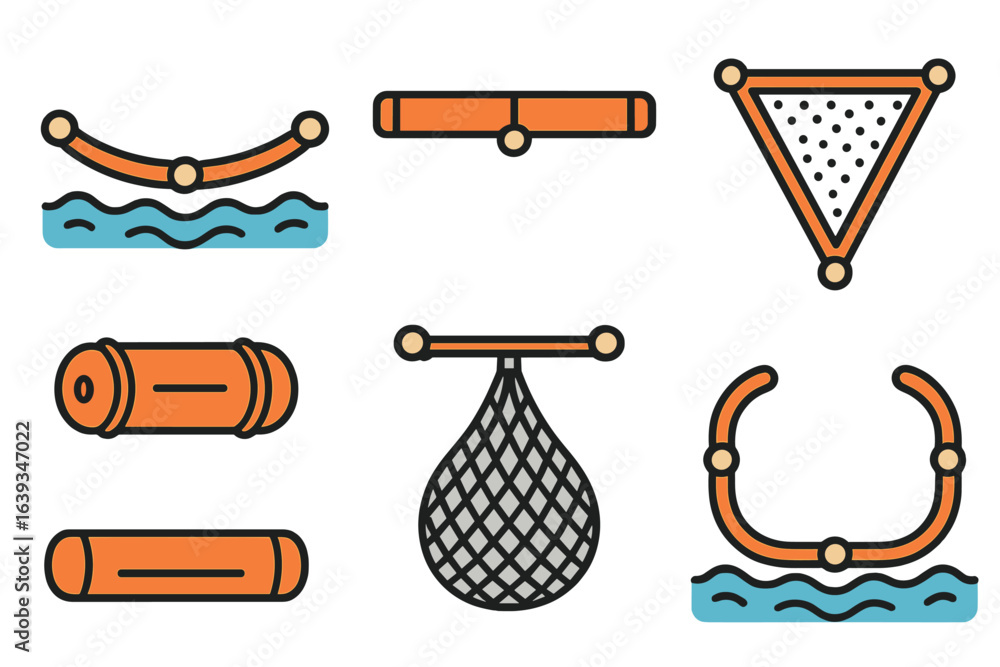 Poster visual representation of various geometric shapes and patterns used in water-based activities at a r