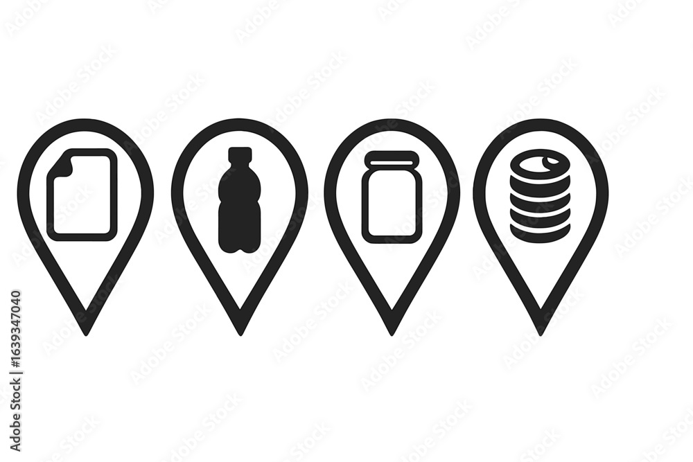Aufkleber different packaging icons representing various products displayed in a visually engaging layout on a