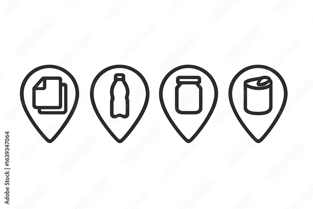 Aufkleber icons representing various grocery items in a minimalistic style designed for a digital interface in