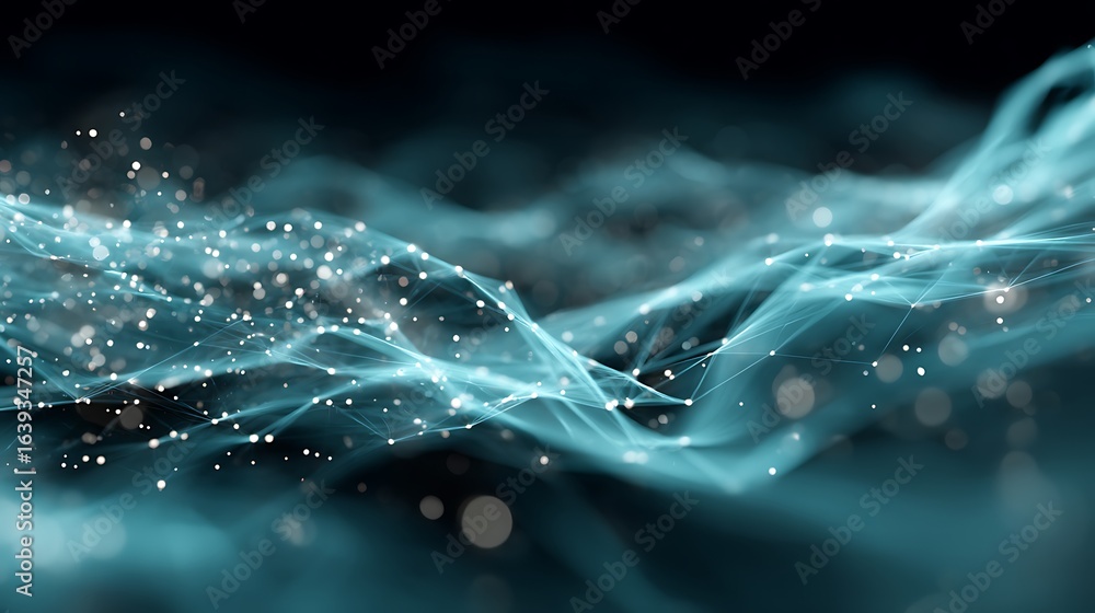 Poster abstract network connection with glowing nodes and lines on dark background