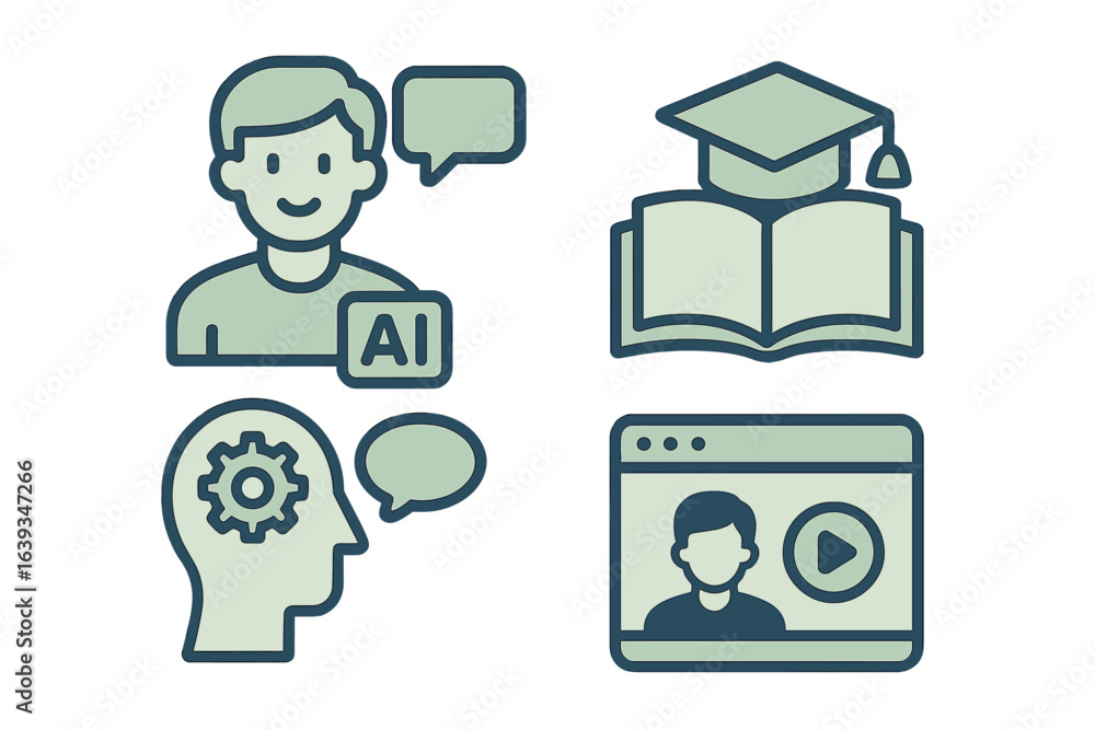Poster engaging educational concepts highlighting artificial intelligence and learning methods in a digital