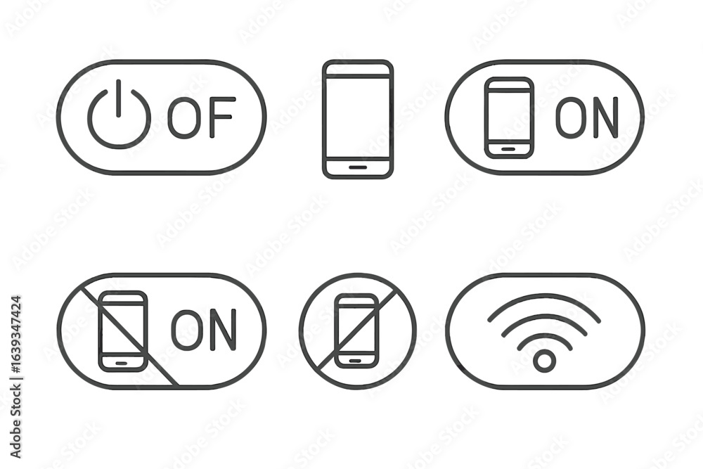 Poster toggle switch icons representing smartphone status at different settings in a clean digital design