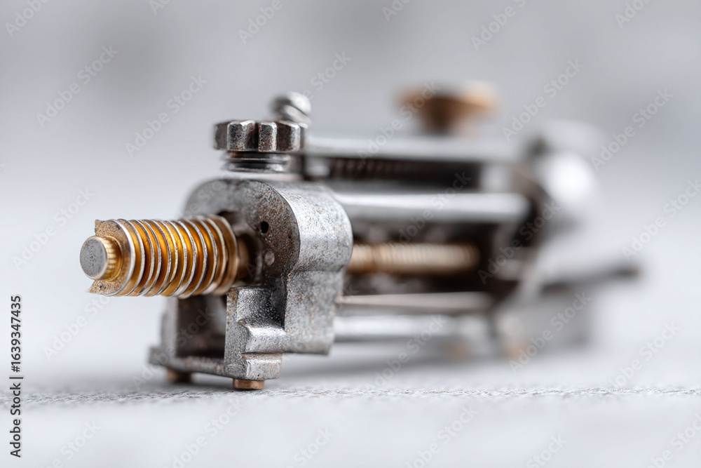 Poster macro shot of a complex mechanical component. engineering, precision, and detail are highlighted. pe