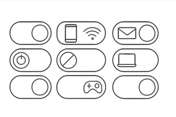 Interactive toggle switches representing various device functions and preferences in a minimalistic design