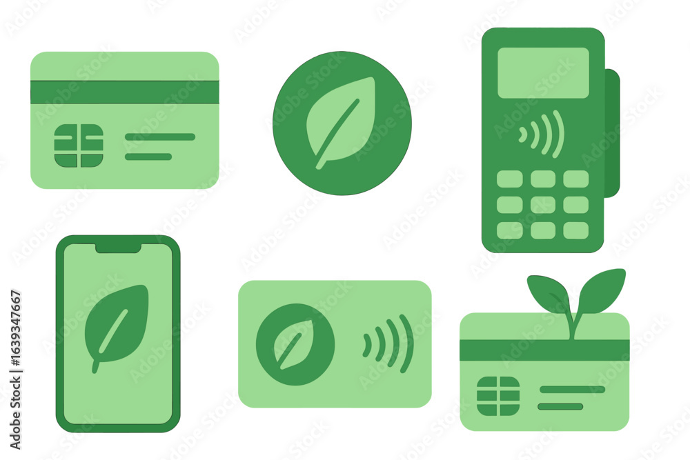 Poster digital payment tools showcasing eco-friendly design with green elements and nature motifs in a mode