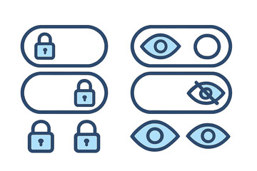 Various user interface icons representing lock and visibility settings for application design concepts