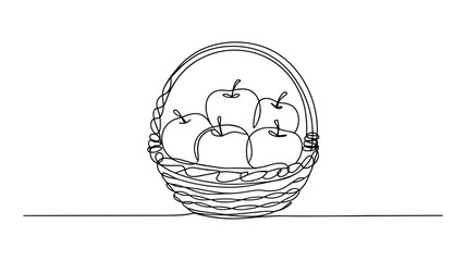 Apple Basket Continuous Line Drawing Vector Illustration