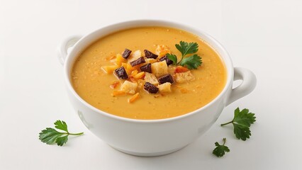 Delicious Cheese Soup Displayed On A White Surface