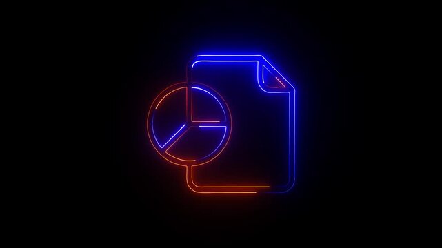 Neon Data Report Icon with Document Outline Representing Analytics, Statistics, and Business Reports on Dark Background.