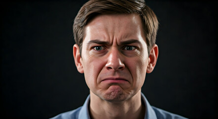 Obraz premium A man expresses intense disgust or strong disapproval his face contorted in an unpleasant grimace This image is perfect for illustrating negative reactions conveying strong aversion