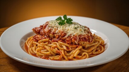 Cheesy chicken cutlet paired with linguini noodles
