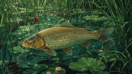 Fototapeta premium Stylish Carp Dwelling in the Marsh