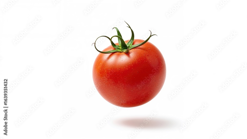 Aufkleber tomato in mid-air over white background with clipping path and extensive depth of field