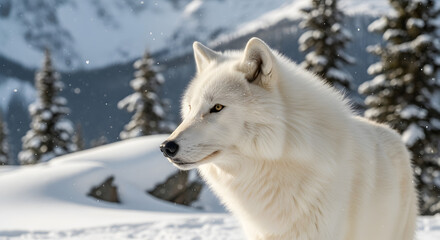 Obraz premium Majestic Arctic Wolf in Snowy Mountain Landscape