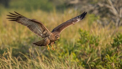 Fototapeta premium Raptor Hawk in Flight with Nature-Inspired Background