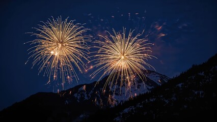 Nighttime Mountain Fireworks Display