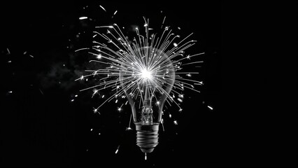 Monochrome image showing a sparkler glowing behind a LED lamp