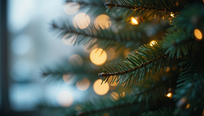 Cozy Christmas vibes with sparkling tree lights, perfect for holiday promotions and festive designs, evoking warmth and cheer, ideal for seasonal greetings and winter campaigns