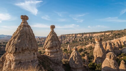 Natural tufa pillars resembling fairy chimneys in a historic area